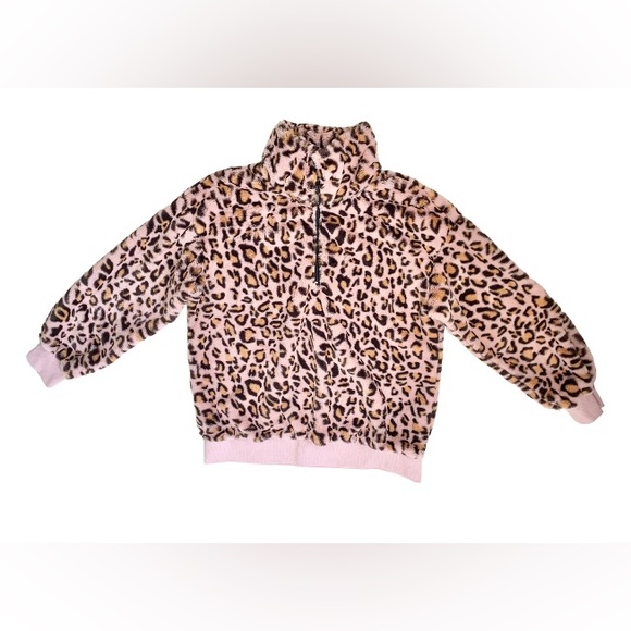 MITTOSHOP pink cheetah fur 1/2 zip pullover jacket women’s size Large 10 12 - Picture 5 of 14